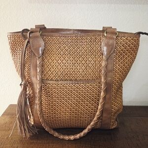 Patricia Nash Rena Tassel Large Woven Leather Tote Bag
